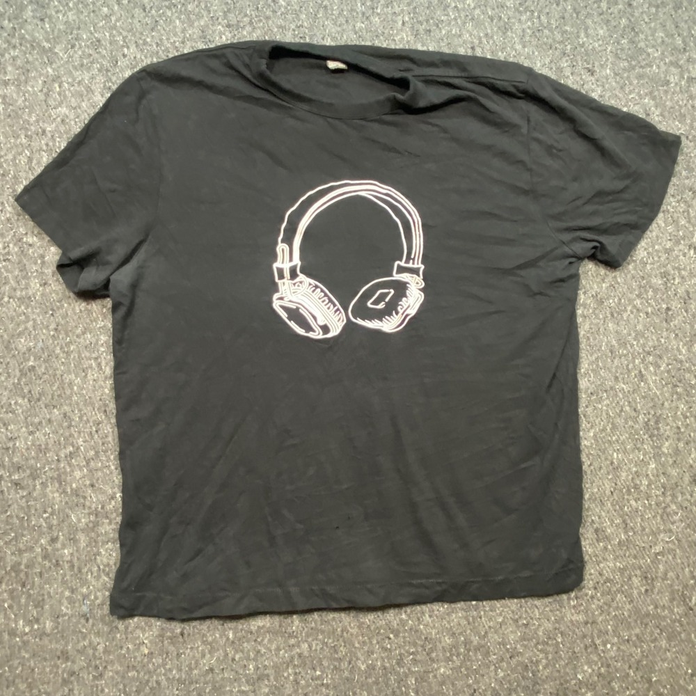 French Connection Shirt XL Mens Black Graphic Headphone Short Sleeve Casual Tee